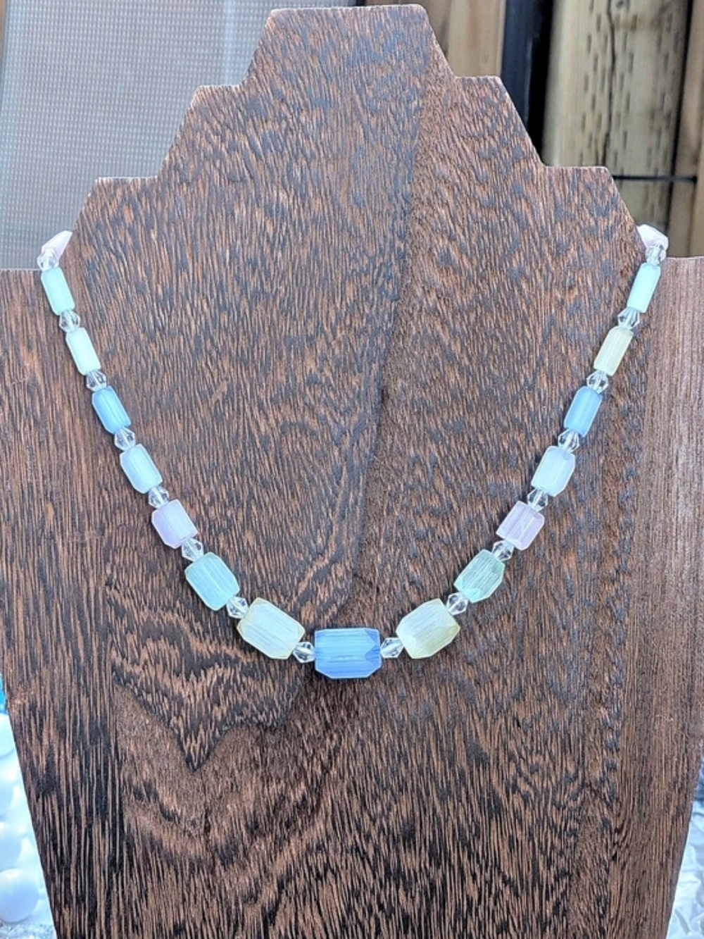 Vintage Czech Pastel Satin Glass Cats Eye Choker Necklace 16.5" Mid Century